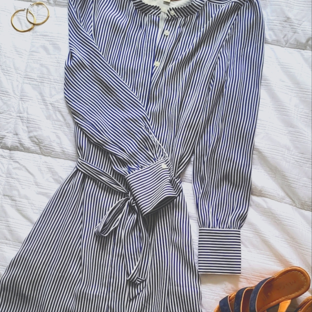 Loft X-Small Striped Pocket Shirt Dress
